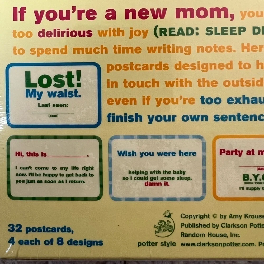 Potter Style Post Partum Cards: Set of Postcards for New, Barely Conscious Moms
